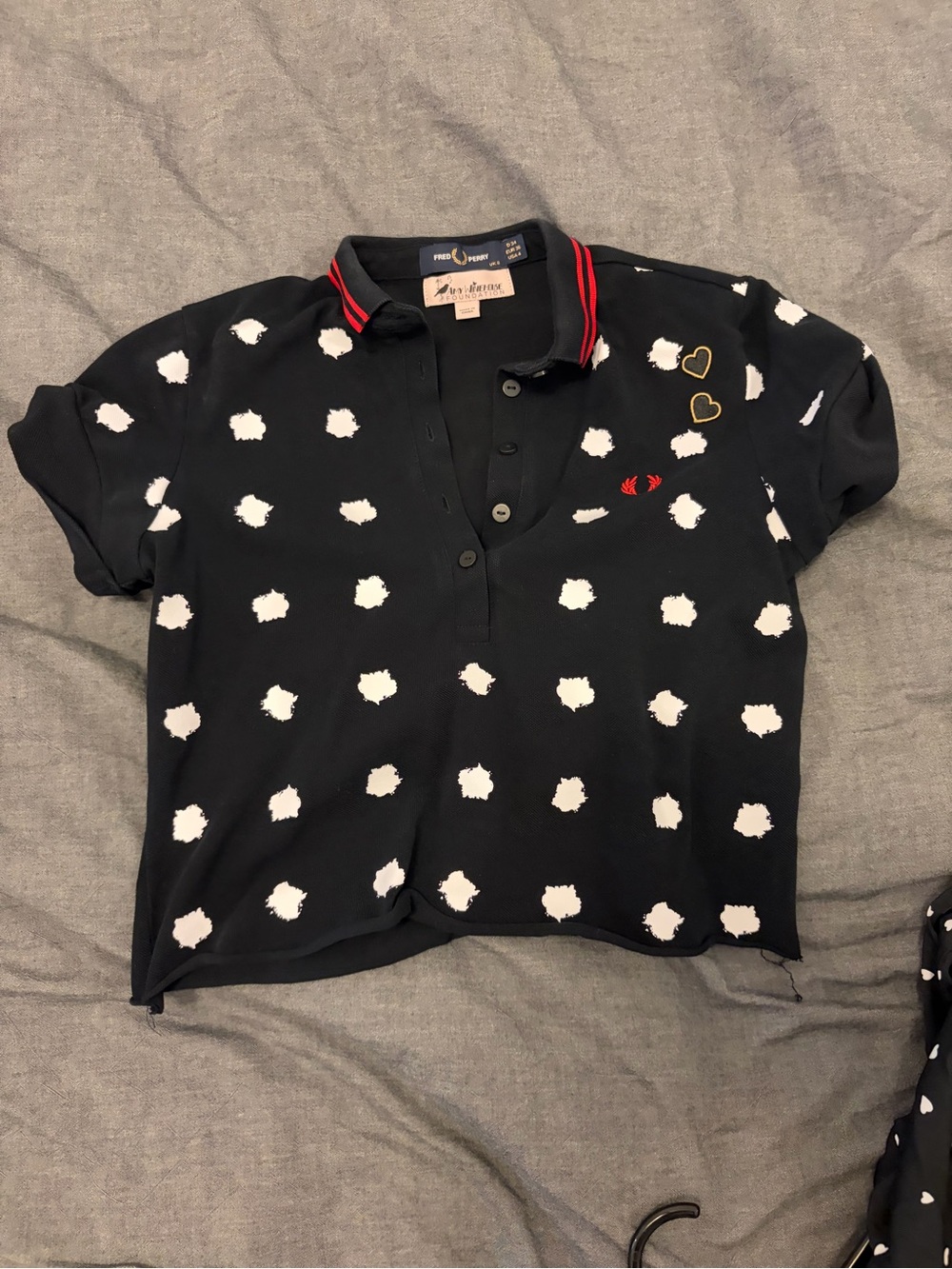 Fred Perry amy Polo with White Spot Print and Red-Trim Collar (cut off)